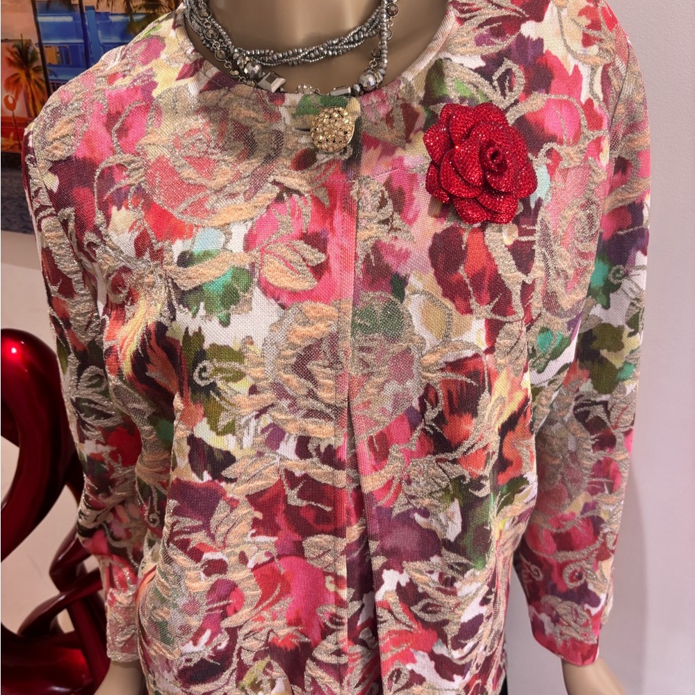St. John Floral Jacquard Blazer jacket twin set Pink, Red, Green XL 14 16 summer